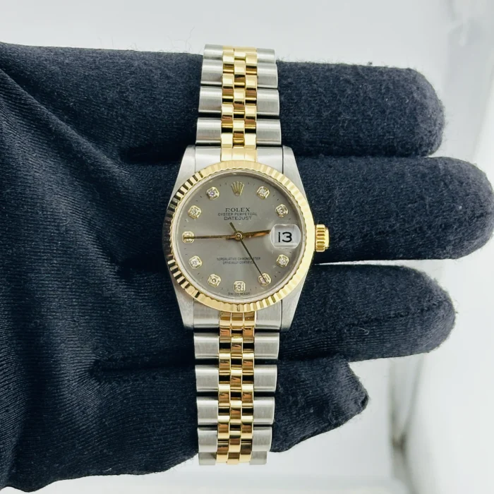 Rolex Datejust Refinished Grey Diamond Dial on D-Link Jubilee Bracelet Ref. 68273 - Image 2