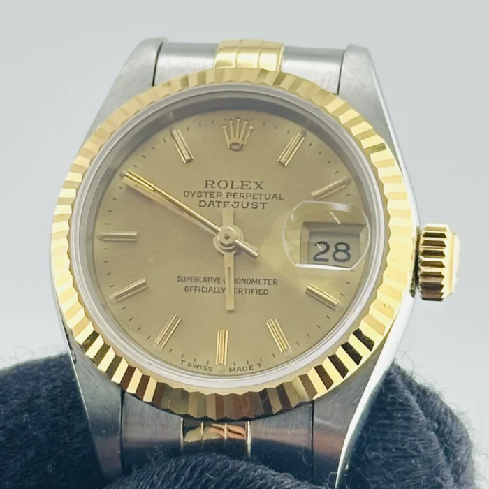 Rolex Datejust Lady Champagne Stick / Has Spots Dial on D-Link Jubilee Bracelet Ref. 69173 with Papers 1994 - Image 3