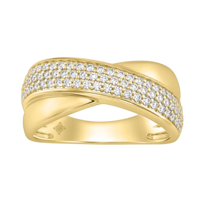 Elegant 10K Yellow Gold Lab Grown Diamond Ladies Ring 1/2Ct Round Cut Crossover Engagement Design (Color F-G -Clarity Vs1/Vs2) - Image 1