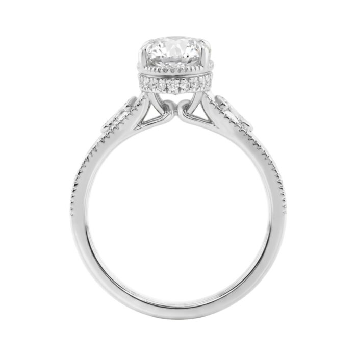 LADIES 14K White Gold 2 1/6Ct Diamond Engagement Ring Elongated Oval Cut Center With Round Side Stones, Elegant Fine Ring 2Ct Oval Center Stone (Color - Image 2