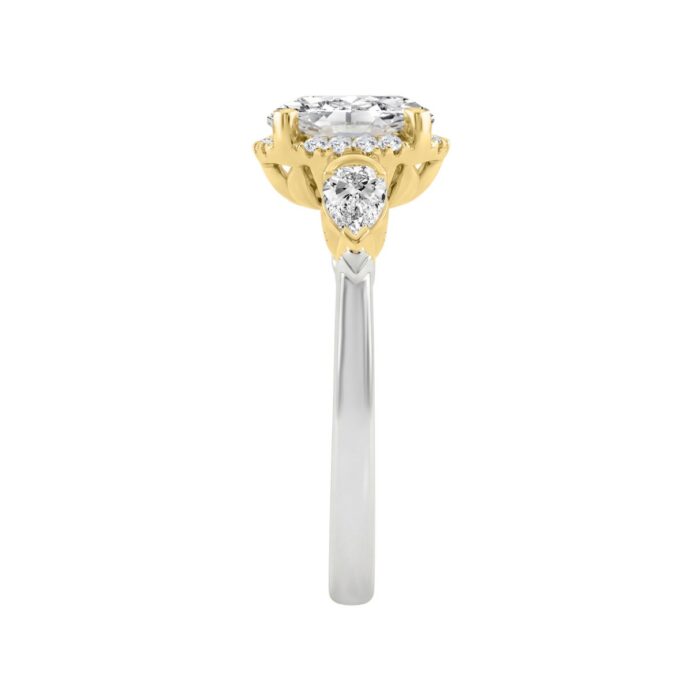 14K White/Yellow Gold 2 1/2Ct Round & Pear Cut Diamond Halo Bridal Ring Engagement Ring For Women 2Ct Round Center Stone (Color F-G -Clarity Vs1/Vs2) - Image 3