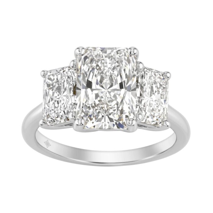 14K White Gold 5.00Ct Radiant Lab Grown Diamond Ring 3.00Ct Center Stone Radiant Diamond Three Stone Engagement Ring For Women (Color F-G Clarity Vs1 - Image 1