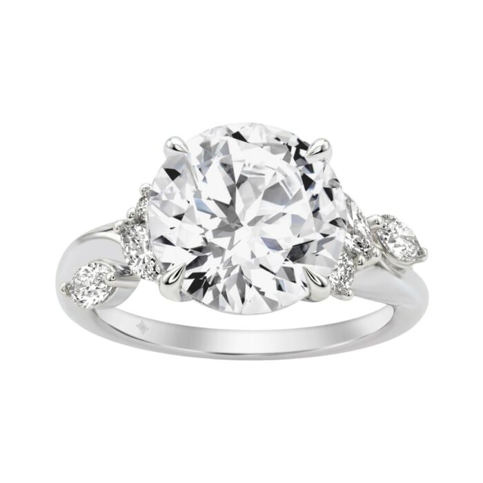 20916443_EC-149067W-1214x1214.jpg 14K White Gold 5 1/2Ct Lab-Grown Diamond Engagement Ring For Women 5Ct Round Center Stone With Marquise Side Stones, Luxury Bridal Ring (Color F-G -Cl - Image 1
