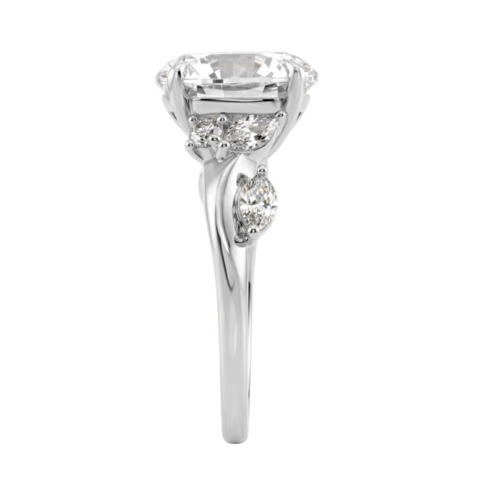 14K White Gold 5 1/2Ct Lab-Grown Diamond Engagement Ring For Women 5Ct Round Center Stone With Marquise Side Stones, Luxury Bridal Ring (Color F-G -Cl - Image 3