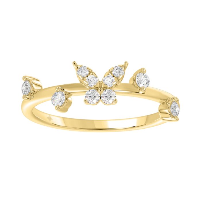 20916444_EC-148222Y-1214x1214.jpg Elegant 10K Yellow Gold Ladies Ring With 1/5Ct Round Diamond And Butterfly Design - Image 1