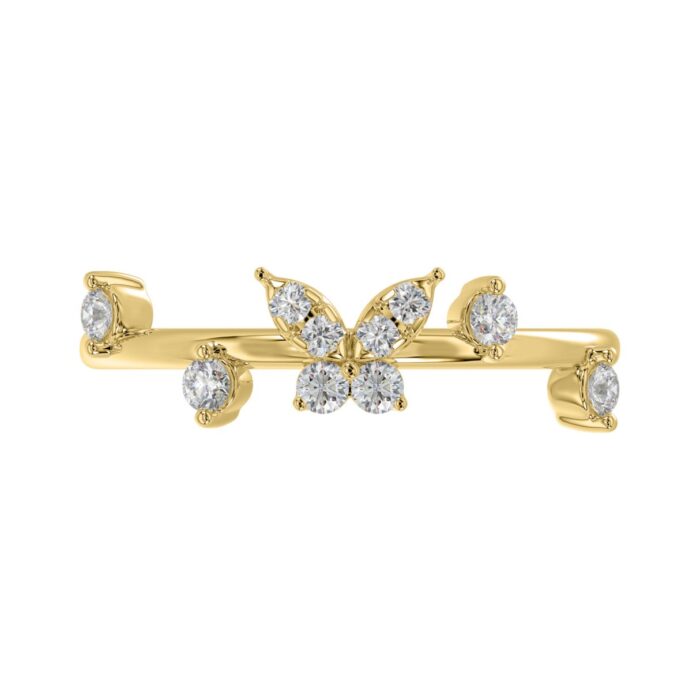 Elegant 10K Yellow Gold Ladies Ring With 1/5Ct Round Diamond And Butterfly Design - Image 5