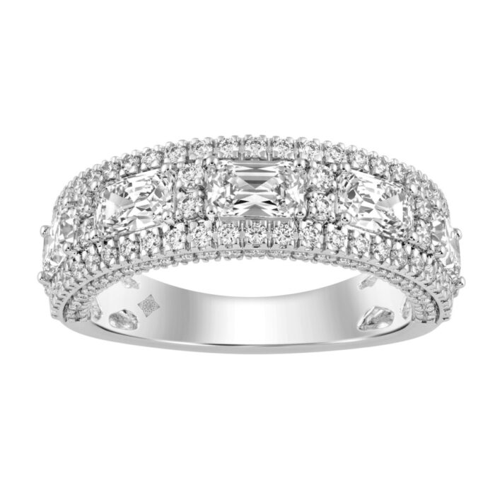 Luxury 2.00Ct 14K White Gold Lab-Grown Diamond Anniversary Ladies Ring Radiant Center & Round Side Diamonds (Color F-G -Clarity Vs1/Vs2) - Image 1