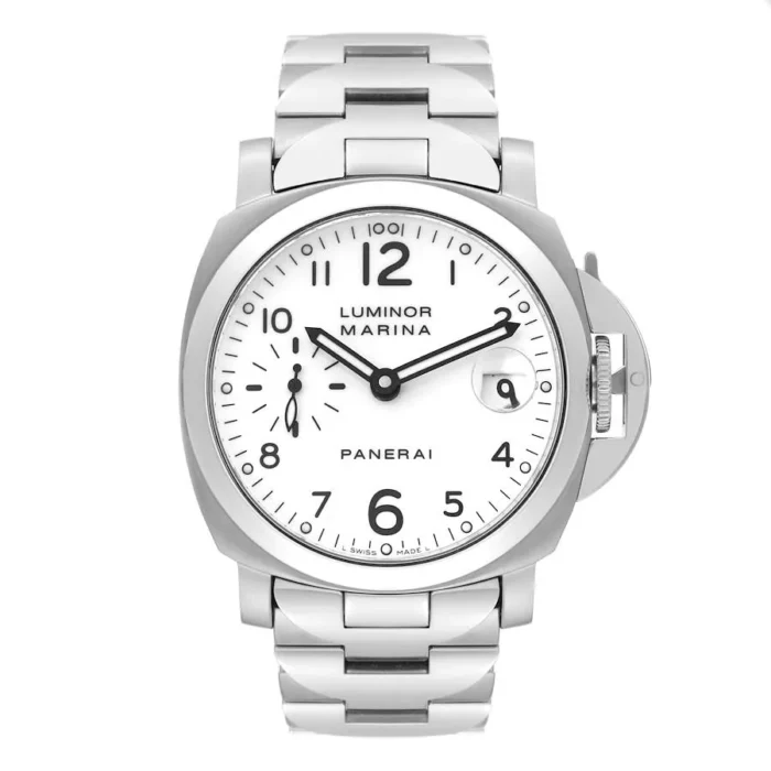 20916760_19vuqfcm754p2zzooyfhrk7269jo.webp Panerai Luminor Marina White Dial on Stainless Steel Bracelet Ref. PAM00051 with Card - Image 1