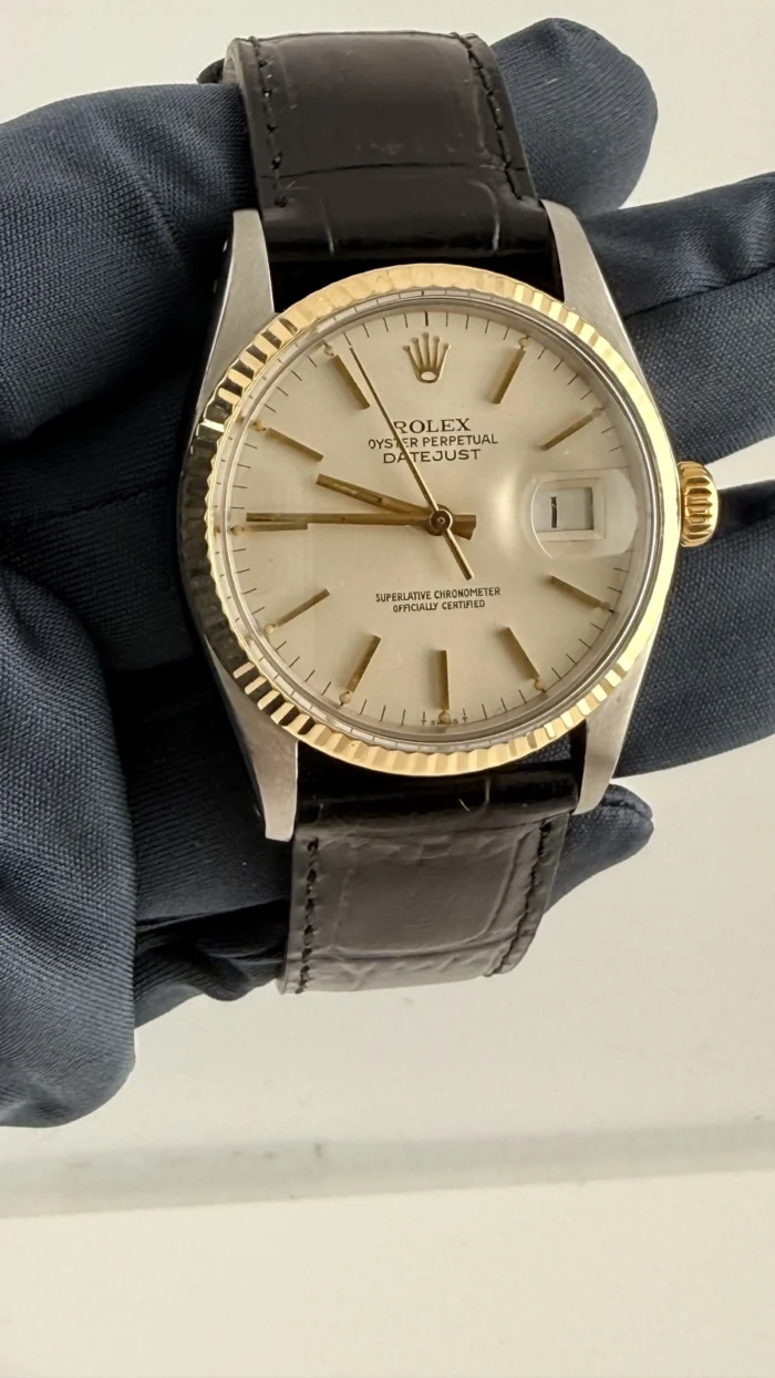 Rolex Datejust 36 Silver Index Dial on AM Leather Band Ref. 1601 - Image 3