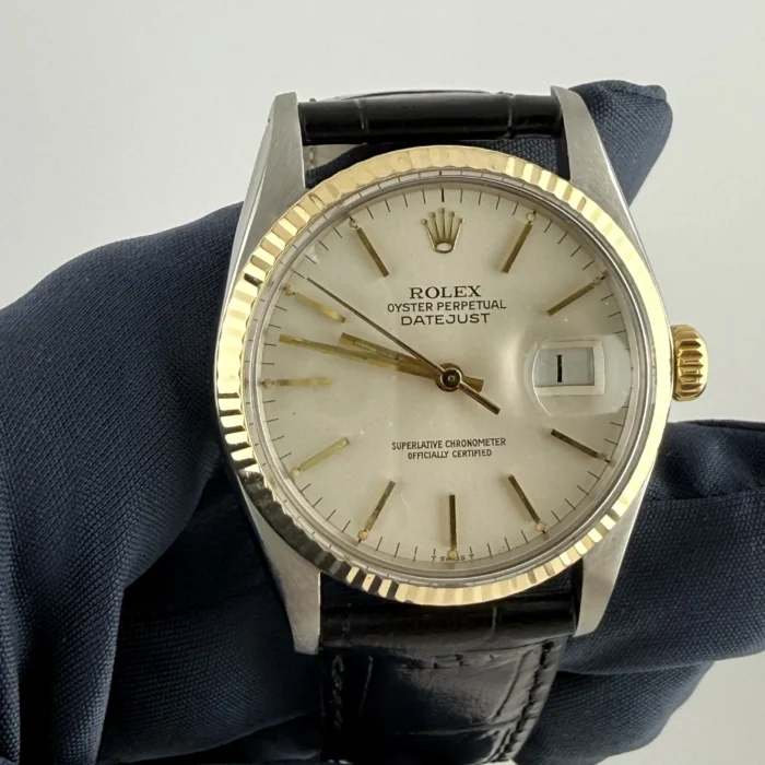 Rolex Datejust 36 Silver Index Dial on AM Leather Band Ref. 1601 - Image 1