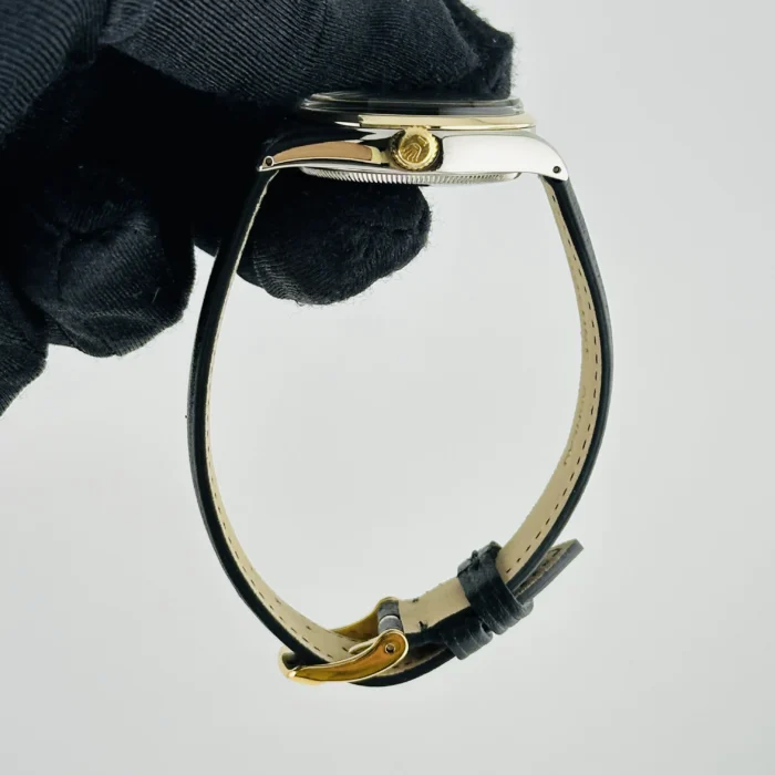 Rolex Oyster Perpetual Black / Gold Stick Sigma Dial on Generic Leather Band Ref. 1002 - Image 5