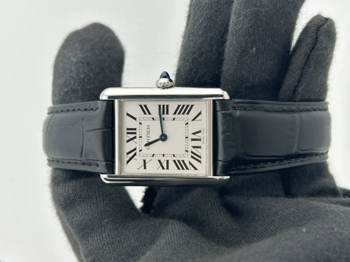 Cartier Tank Must Silver Roman Numerals Dial on Generic Black Leather Band Ref. WSTA0059 with Card 2022 - Image 2