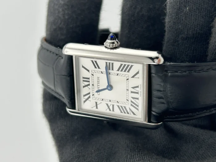 Cartier Tank Must Silver Roman Numerals Dial on Generic Black Leather Band Ref. WSTA0059 with Card 2022 - Image 3