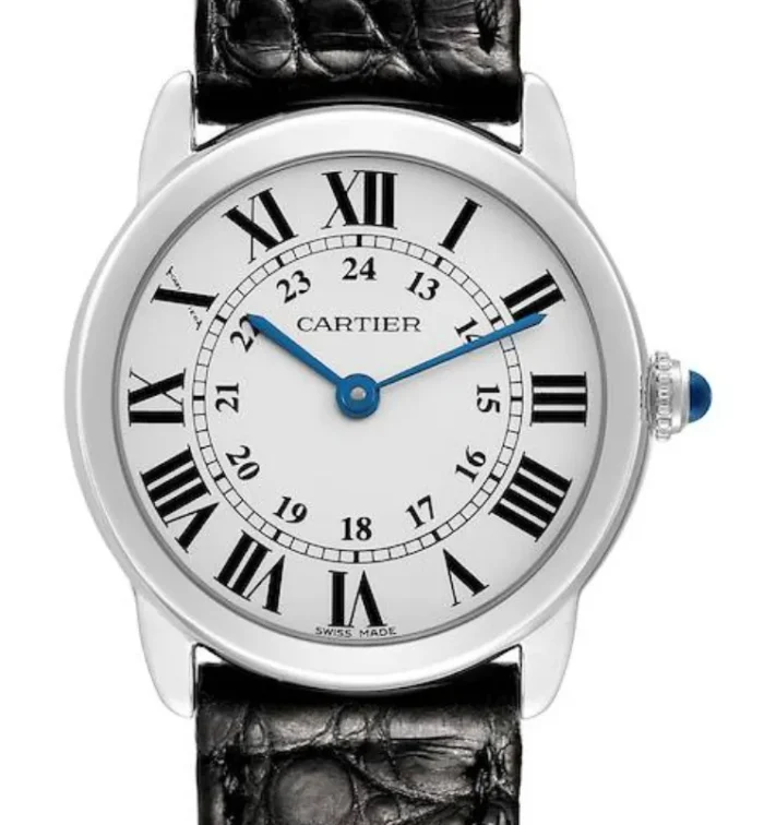 Cartier Ronde Solo de Cartier Silver Roman & Arabic Numerals Dial on Black Leather Strap Ref. W6700155 with Card 2017 - Image 1