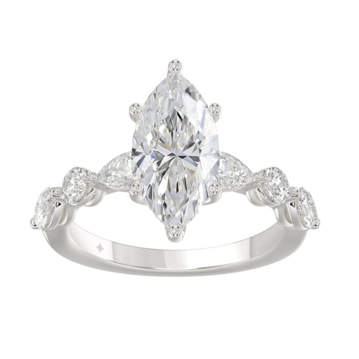 14K White Gold Bridal Fashion Ring for Ladies 4CT Round & Marquise& Pear Cut Diamonds 3.00CT Marquise Center stone (Color F-G -Clarity VS1/VS - Image 1