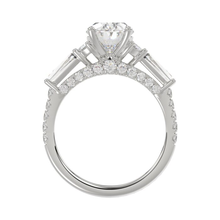 LADIES RING 3 1/2CT ROUND/HALF MOON/OVAL/TAPER BAGUETTE DIAMOND 14K WHITE GOLD (CENTER STONE OVAL DIAMOND 2CT ) - Image 2