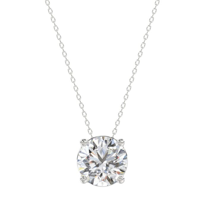 LADIES SOLITAIRE PENDANT WITH UNDER-PASS CHAIN 2.00CT ROUND DIAMOND 14K WHITE GOLD - Image 1