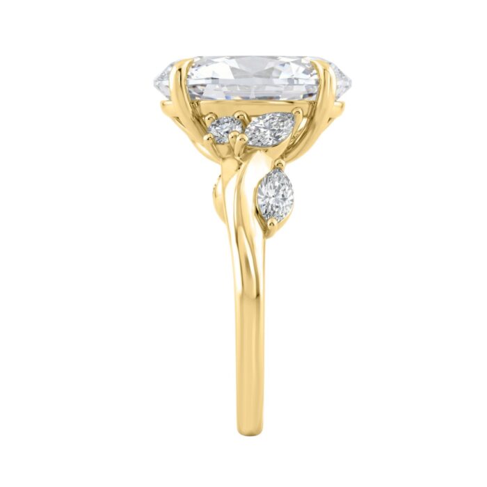 14K Yellow Gold 5 1/2Ct Lab-Grown Diamond Engagement Ring For Women 5Ct Oval Center Stone With Marquise/Round Side Stones, Luxury Bridal Ring (Color F - Image 3