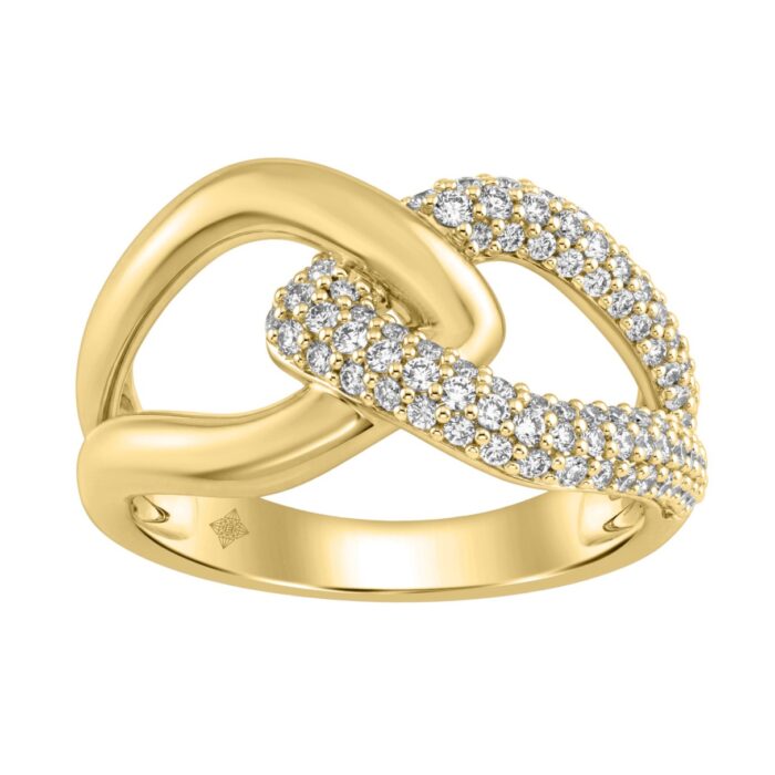 1/2Ct Round Diamond Ring In 14K Yellow Gold Women Interlocked Link Fashion Ring (Color F-G -Clarity Vs1/Vs2) - Image 1