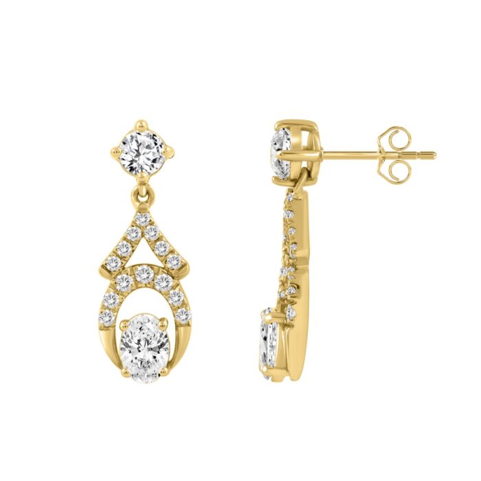14K YELLOW GOLD 1.00CT ROUND/OVAL DIAMOND LADIES EARRING - Image 2