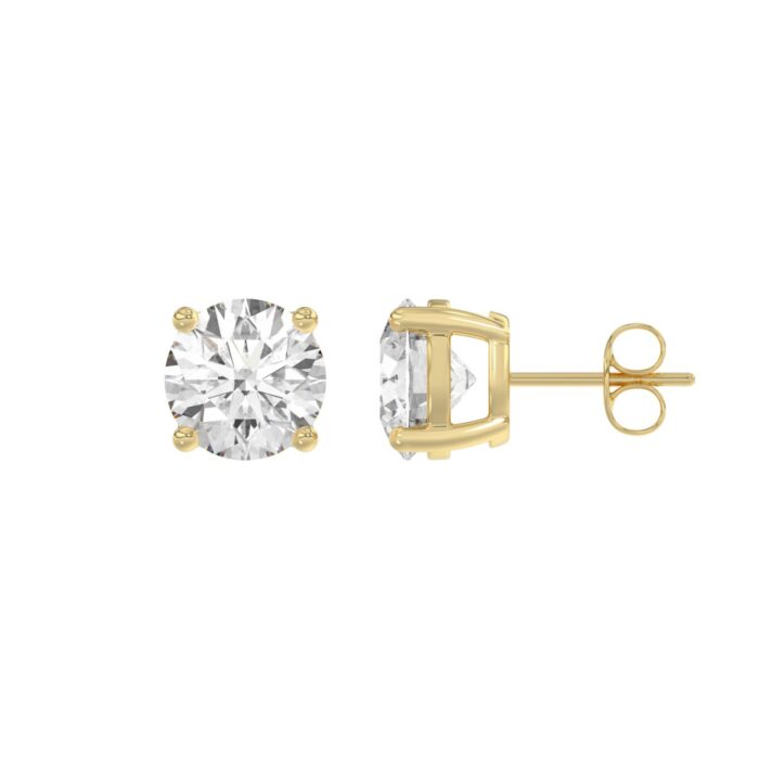 14K Yellow Gold 4.00 Ct Lab Grown Round Diamond Stud Earrings Brilliant Cut Diamond Earrings For Women - Image 3