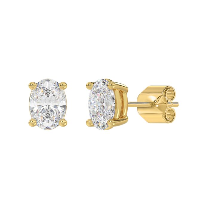 LADIES SOLITAIRE EARRINGS 3CT OVAL DIAMOND 14K YELLOW GOLD (CENTER STONE OVAL DIAMOND 1 1/2CT ) - Image 3