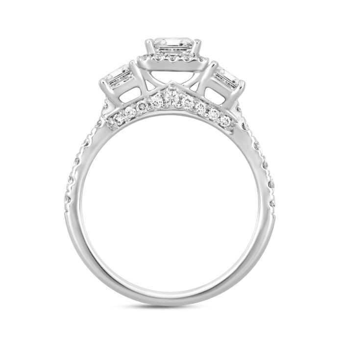 LADIES RING 2 1/2CT ROUND/EMERALD DIAMOND 14K WHITE GOLD (CENTER STONE EMERALD DIAMOND 1CT ) - Image 2
