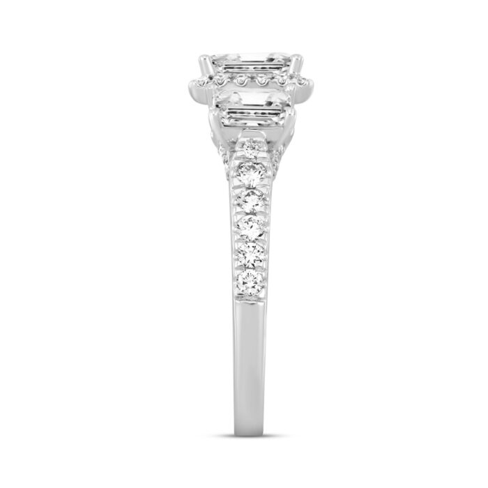 LADIES RING 2 1/2CT ROUND/EMERALD DIAMOND 14K WHITE GOLD (CENTER STONE EMERALD DIAMOND 1CT ) - Image 3