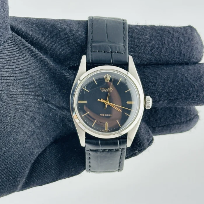 Rolex Oyster Precision Black Dial on Generic Leather Band Ref. 6422 - Image 2