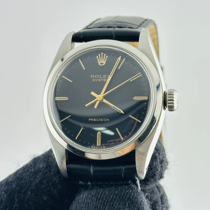 Rolex Oyster Precision Black Dial on Generic Leather Band Ref. 6422 - Image 1