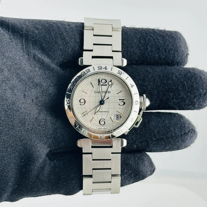 Cartier Pasha GMT Silver / Arabic Numerals Dial on Stainless Steel Bracelet Ref. 2377/W31029M7 - Image 3