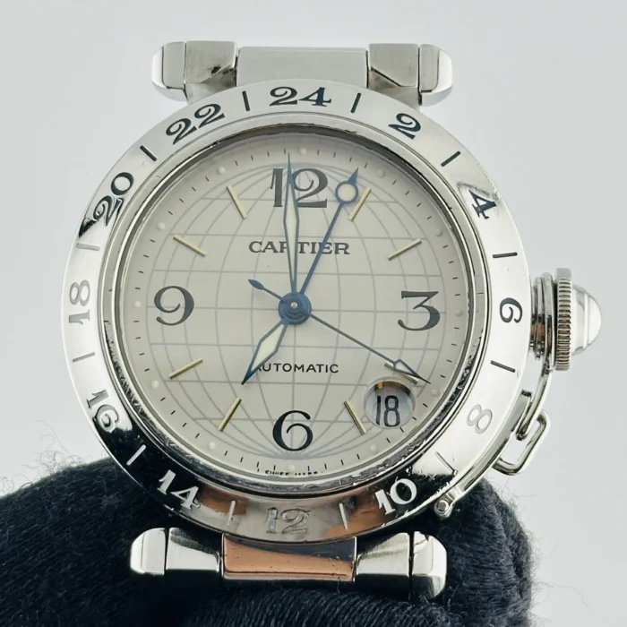 Cartier Pasha GMT Silver / Arabic Numerals Dial on Stainless Steel Bracelet Ref. 2377/W31029M7 - Image 2