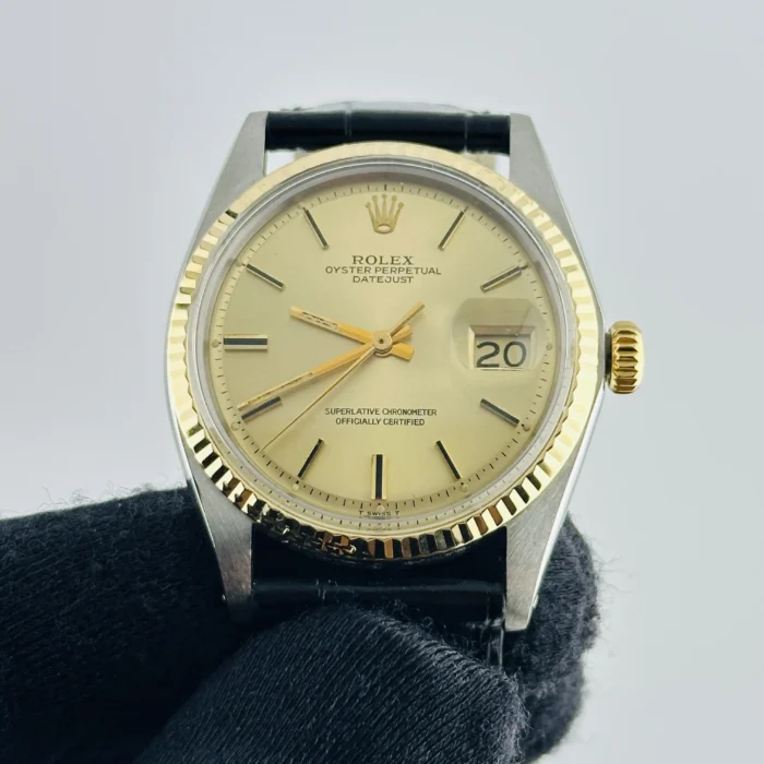 Rolex Datejust Champagne Stick Dial on Generic Leather Band Ref. 1601 - Image 1