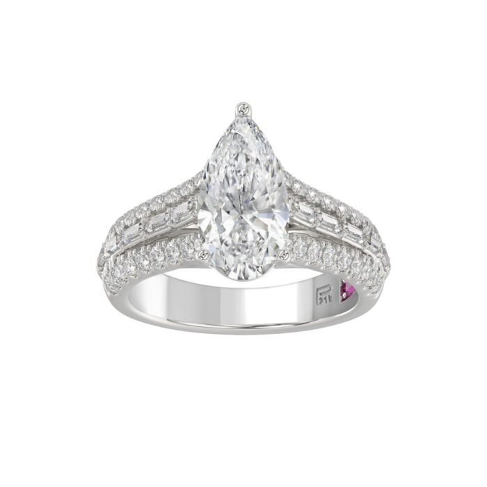 21K PLATINUM LADIES RING 2 3/4CT ROUND/PEAR/BAGUETTE DIAMOND (CENTER STONE PEAR DIAMOND 2CT) - Image 1
