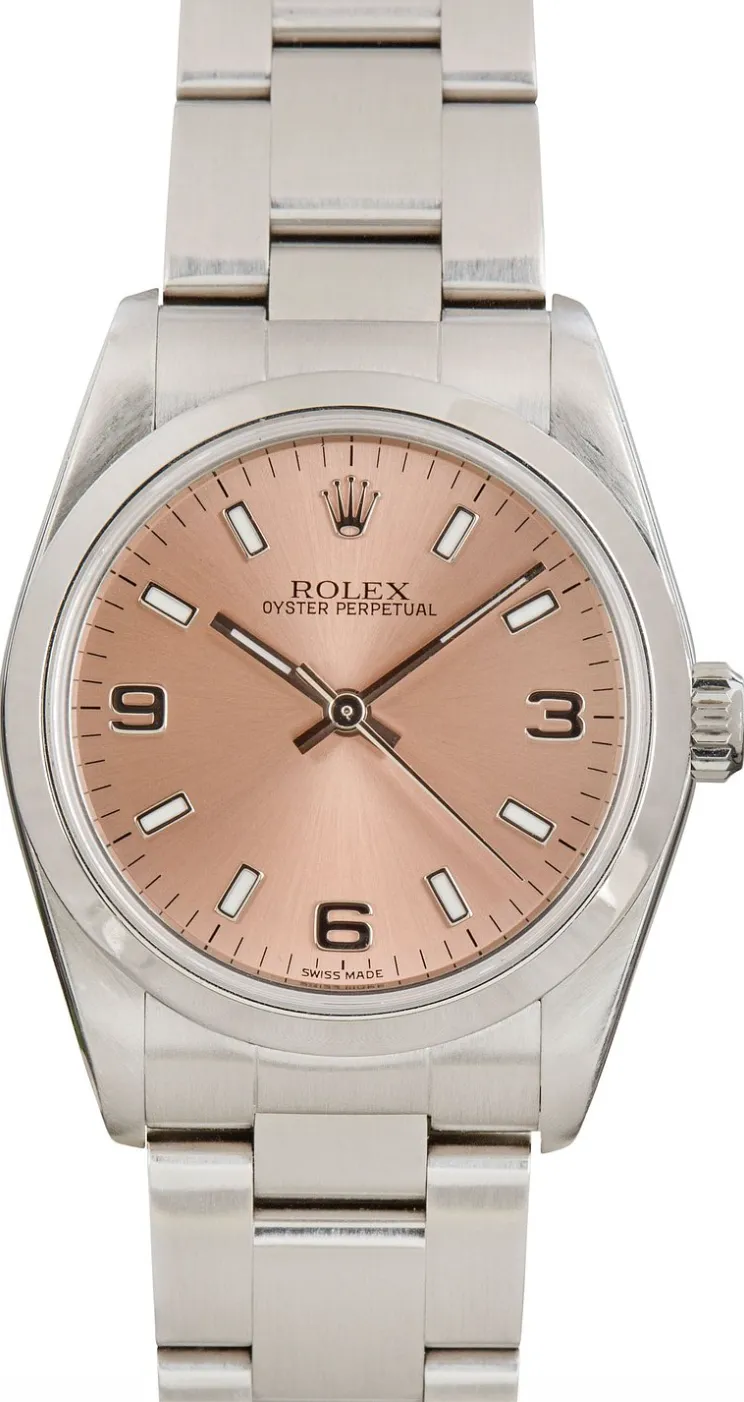 20919570_x3ztlttgsg7mzumi6ae17laa2unp.webp Rolex Oyster Perpetual Salmon Pink Dial on Oyster Steel Bracelet Ref. 77080 - Image 1