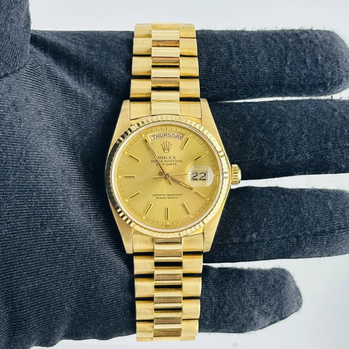 Rolex Daydate Champagne Stick Dial on President Bracelet / Old Buckle Ref. 18038 - Image 2