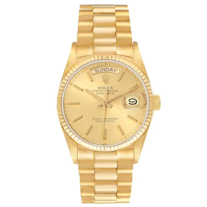Rolex Daydate Champagne Stick Dial on President Bracelet / Old Buckle Ref. 18038 - Image 1