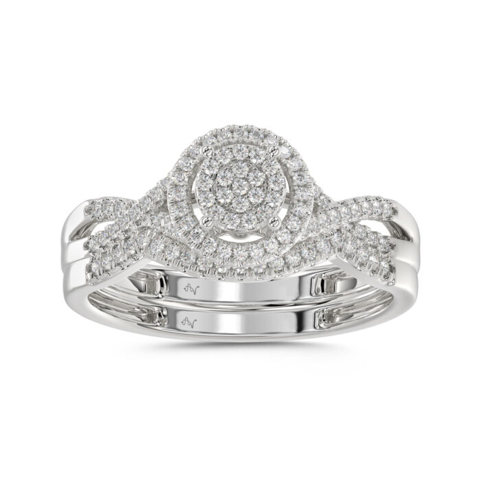 LADIES BRIDAL SET 0.25CT ROUND DIAMOND 10K WHITE GOLD - Image 1