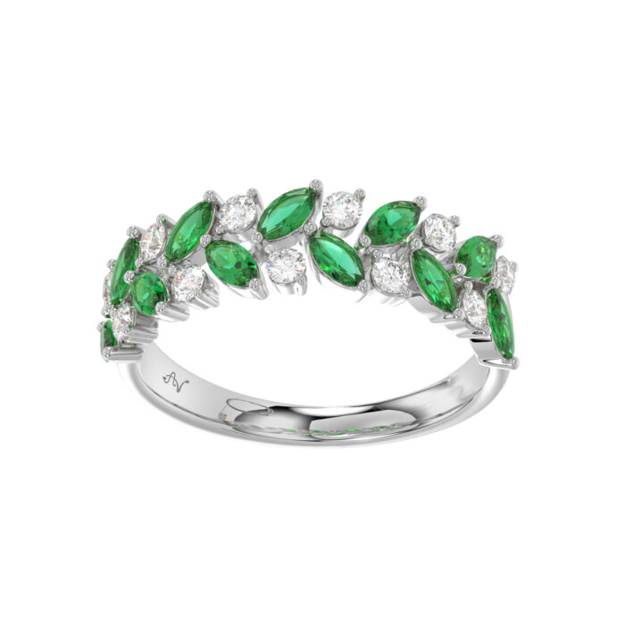 20924085_317591W-NT-A-53113.jpg LADIES RING 0.42CT ROUND/EMERALD/MARQUISE DIAMOND 14K WHITE GOLD (CENTER STONE MARQUISE EMERALD-0.08CT) - Image 1