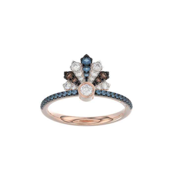LADIES RING 0.50CT ROUND/ROUND BLUE/DARK BROWN DIAMOND 14K ROSE GOLD - Image 1