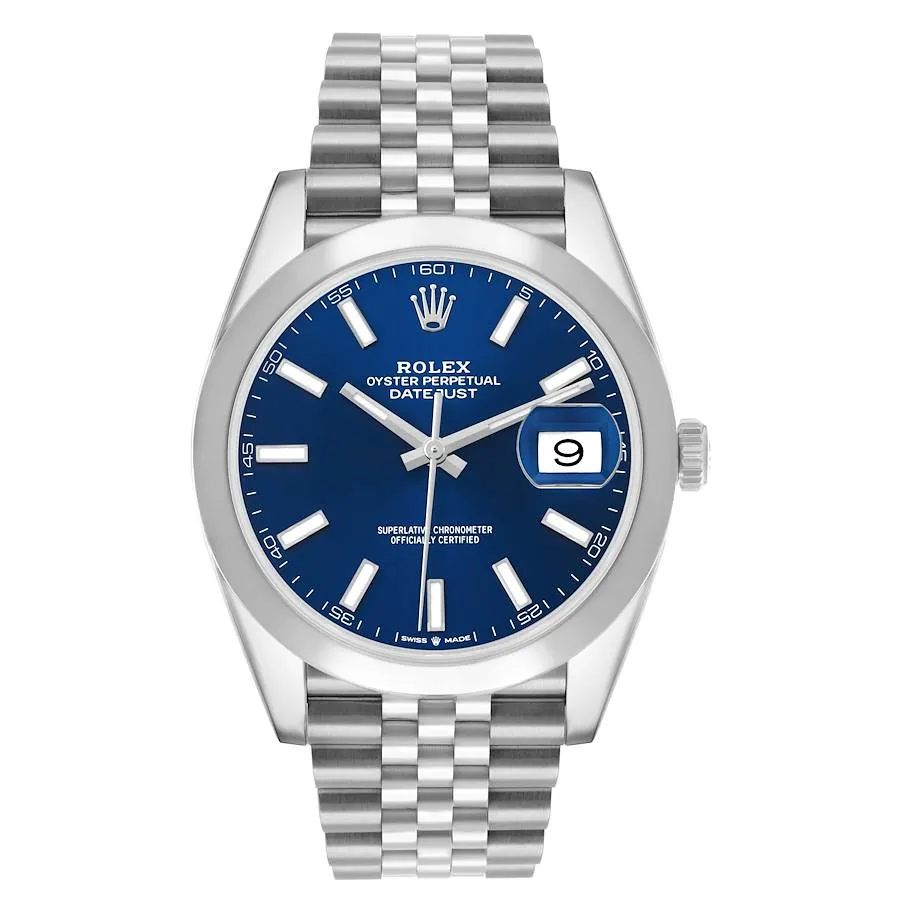 20925864_19i10u0zxfzrgjqjglsvmwnjw6z4.webp Rolex Datejust Blue Index Dial on D-Link Jubilee Bracelet Ref. 126300 with Card (New Style White) 2017 - Image 1
