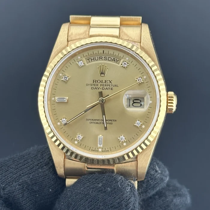 Rolex Day Date 36 Champagne Diamond Dial on President Ref. 18238 with Papers 1989 - Image 3
