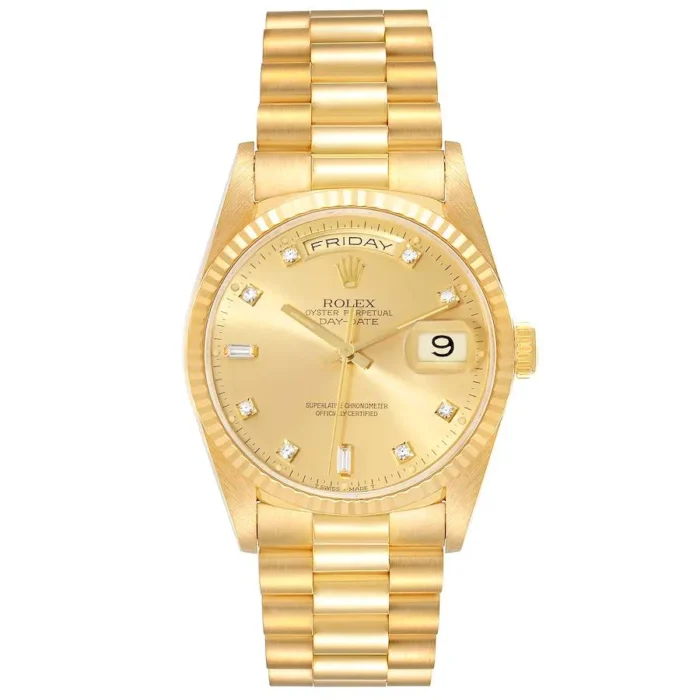 Rolex Day Date 36 Champagne Diamond Dial on President Ref. 18238 with Papers 1989 - Image 1