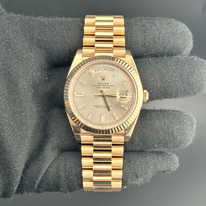 Rolex Day Date Sundust Baguette Dial on President Bracelet Ref. 228235 with Card (New Style White) 2017 - Image 2