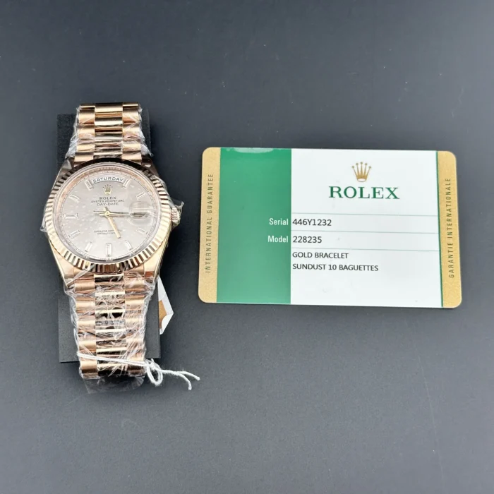 Rolex Day Date Sundust Baguette Dial on President Bracelet Ref. 228235 with Card (New Style White) 2017 - Image 7