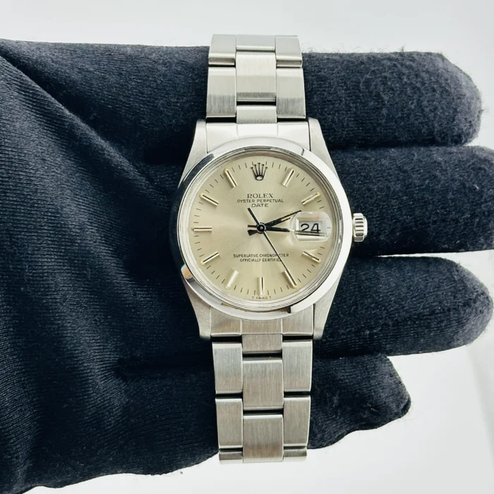 Rolex Oyster Perpetual Date Silver Stick Dial on Oyster Bracelet Ref. 15000 - Image 2
