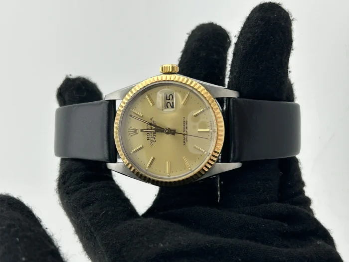 Rolex Datejust 36 Champagne Index Dial on Generic Black Leather Band Ref. 16013 - Image 1