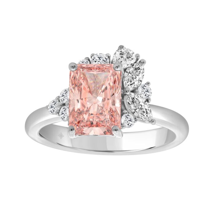 20927858_EC-127175W-1214x1214.jpg ETERNAL BLUSH COLLECTION 14K WHITE GOLD 2 1/2CT ROUND/MARQUISE/PEAR/PINK RADIANT DIAMOND LADIES RING (CENTER STONE PINK RADIANT DIAMOND 2CT) - Image 1