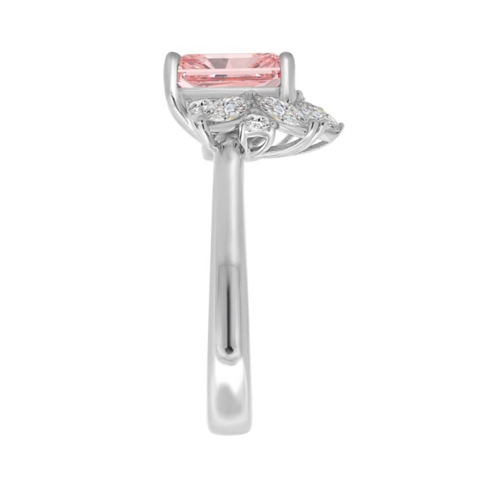 ETERNAL BLUSH COLLECTION 14K WHITE GOLD 2 1/2CT ROUND/MARQUISE/PEAR/PINK RADIANT DIAMOND LADIES RING (CENTER STONE PINK RADIANT DIAMOND 2CT) - Image 2