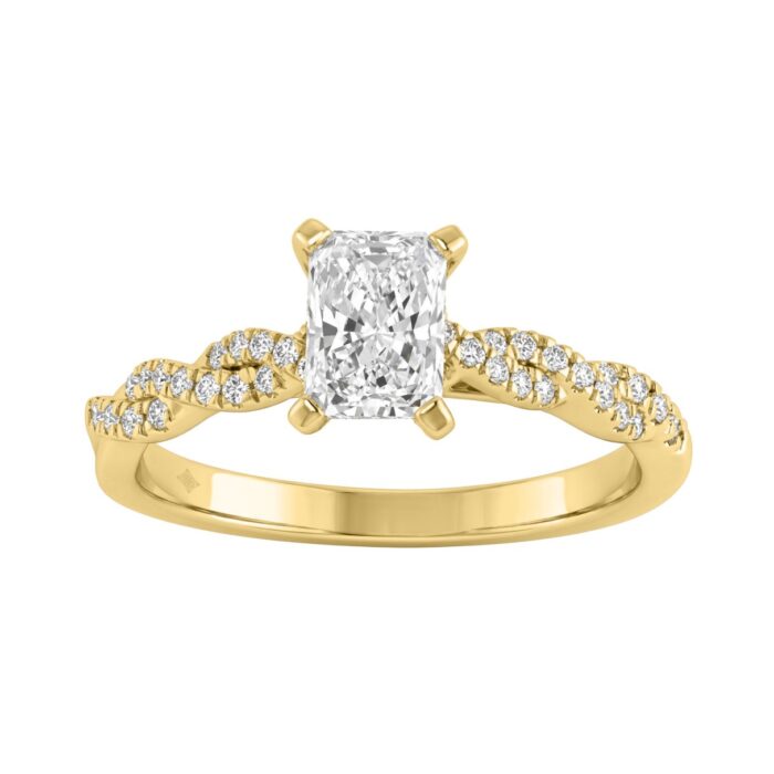 14K Yellow Gold 1.00 Ct Round Diamond Ring With Radiant Cut Lab-Grown 3/4Ct Center Stone Ladies Engagement Ring (Color F-G -Clarity Vs1/Vs2) - Image 1